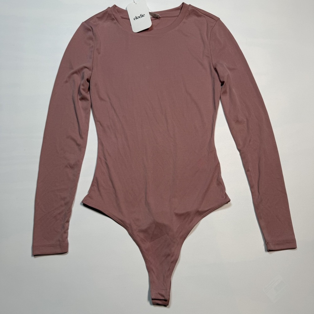 Elodie Bodysuit Womens Small Pink Long Sleeve Crew Neck Jersey Stretch One Piece